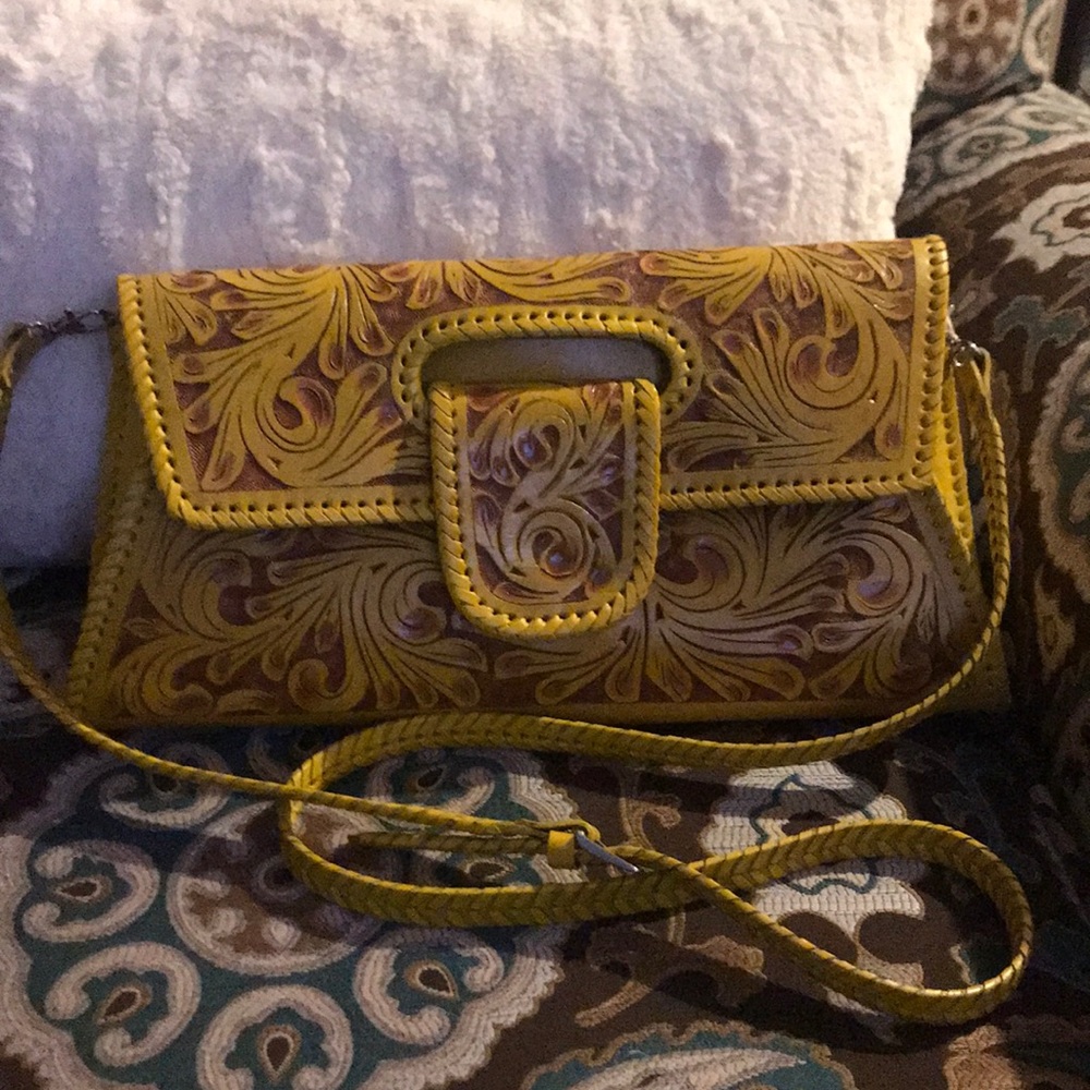 Yellow tooled yellow crossbody
